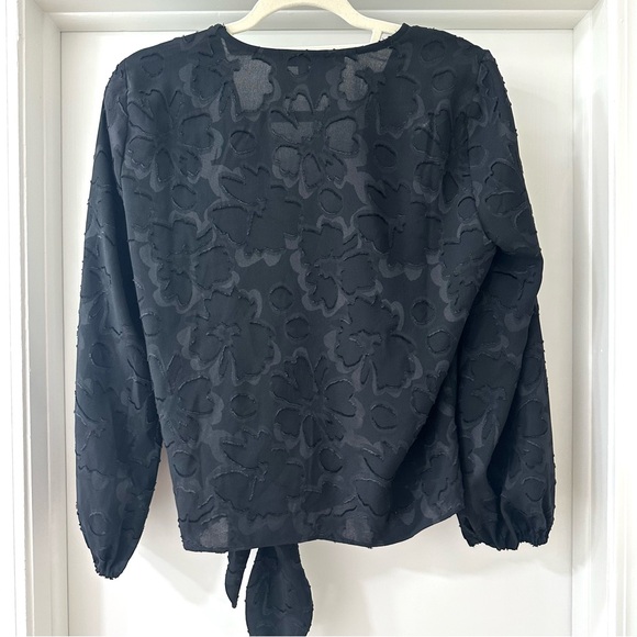 Madewell Black Floral Jacquard Side Tie Wrap Top, Size Medium - Picture 10 of 10